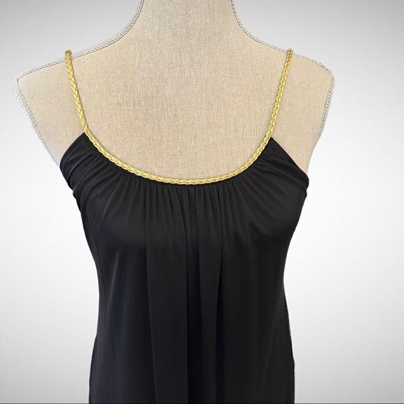 Vintage 90’s Jump Apparel Black Lined Maxi Dress Gold Braided Straps XS - Picture 3 of 8